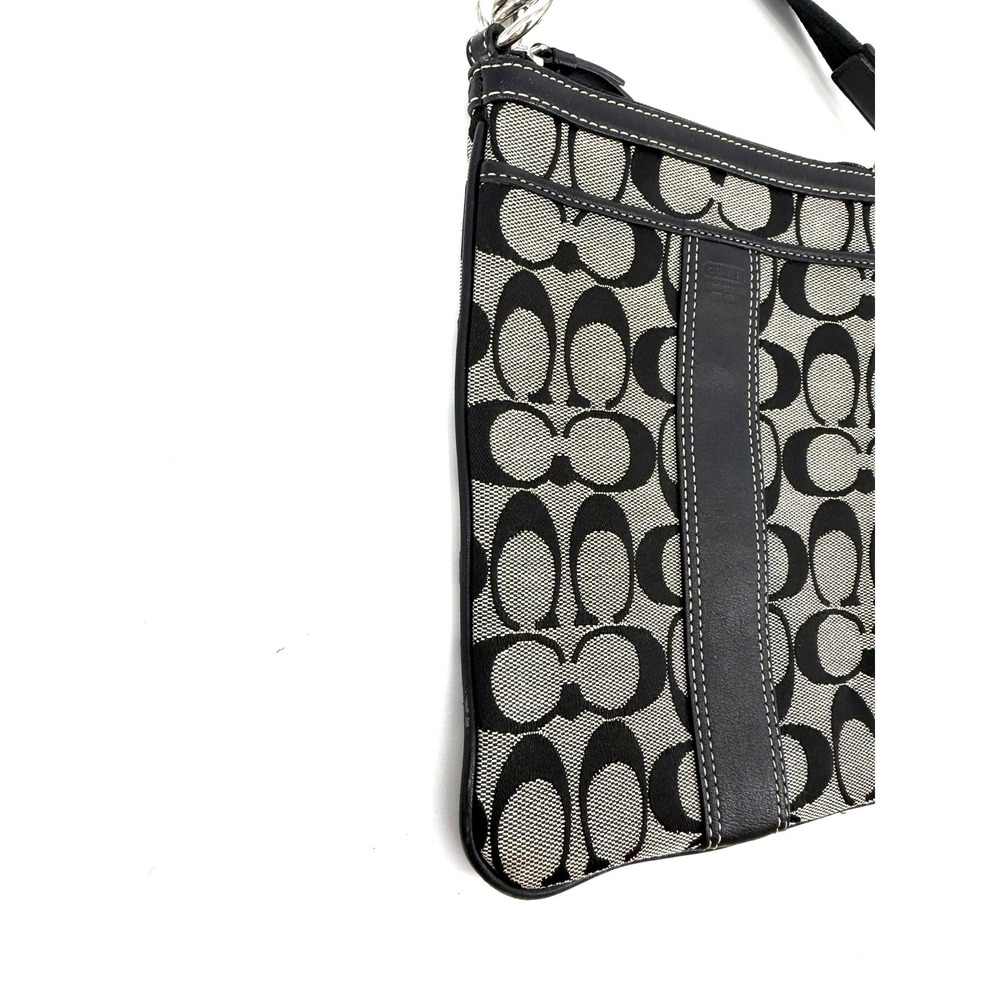 Coach Signature Jacquard North South Swingpack Crossbody Bag Black Vtg Leather - Picture 9 of 13